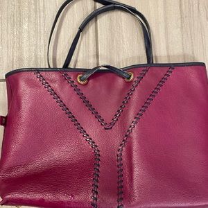 Authentic Yves Saint Laurent Burgundy/Navy Reversible Tote in great condition